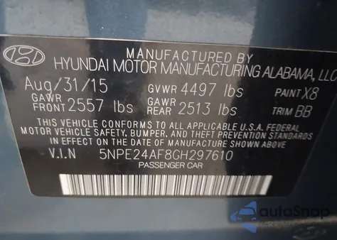 2016 Hyundai Sonata Se from USA, damaged, VIN 5NPE24AF8GH297610
